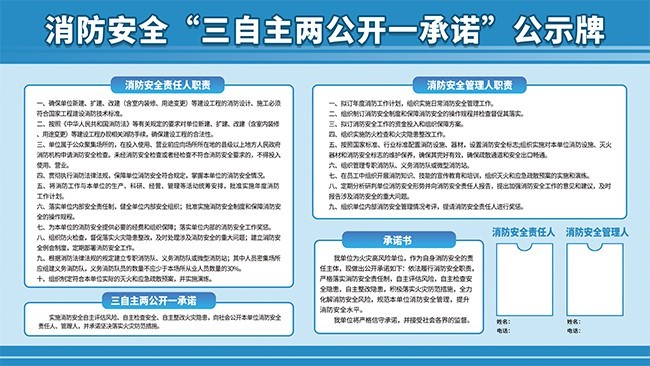 消防安全三自主兩公開(kāi)一承諾公示牌展板